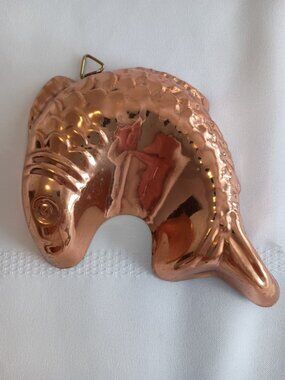 Small Vintage Copper Fish-Shaped Tin Lined Mold